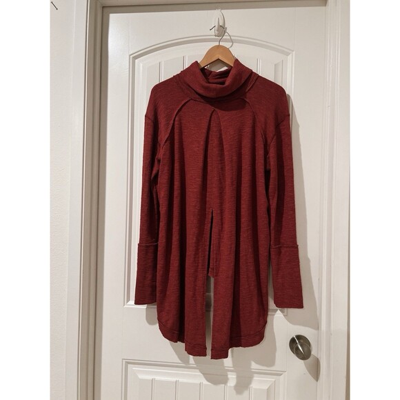 We the Free People Dark Burnt Orange Brown Cowl Split Back Turtleneck Sweater L - Picture 7 of 11
